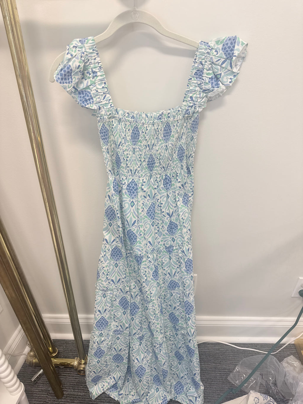 Sample Blue Patterned Smocked Maxi Dress (S)