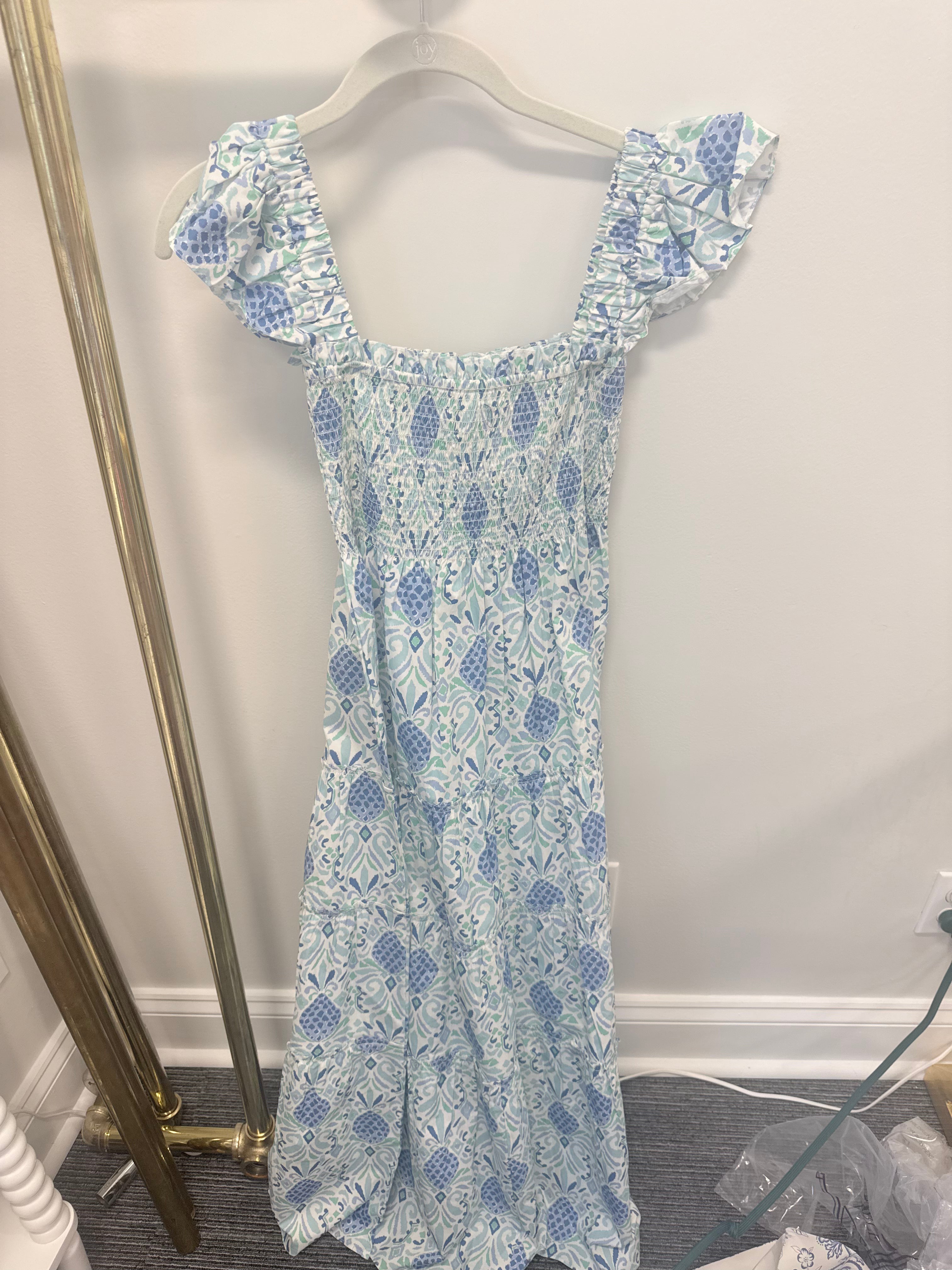 Sample Blue Patterned Smocked Maxi Dress (S)