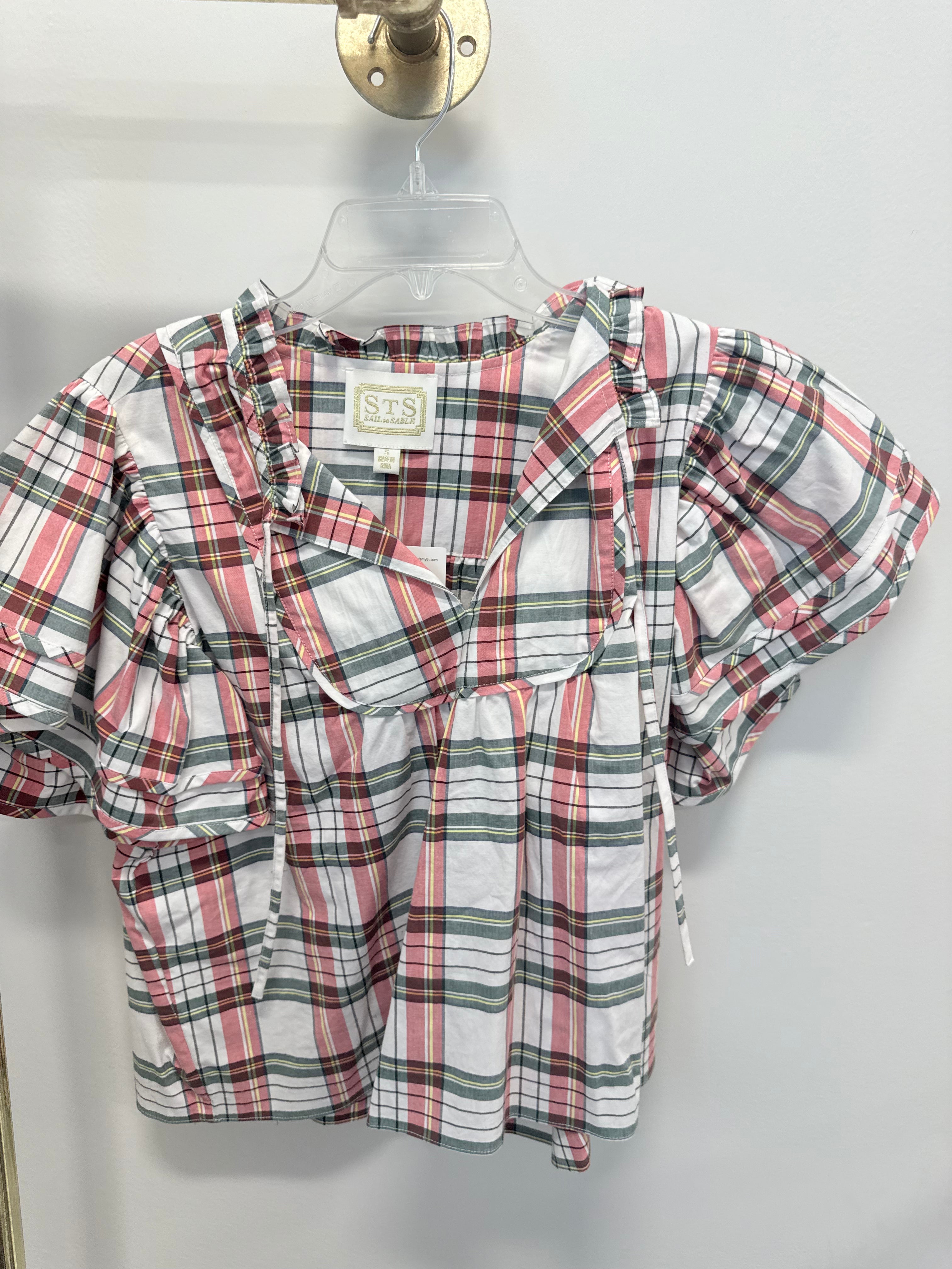 Sample Plaid Blouse with Tassels (S)