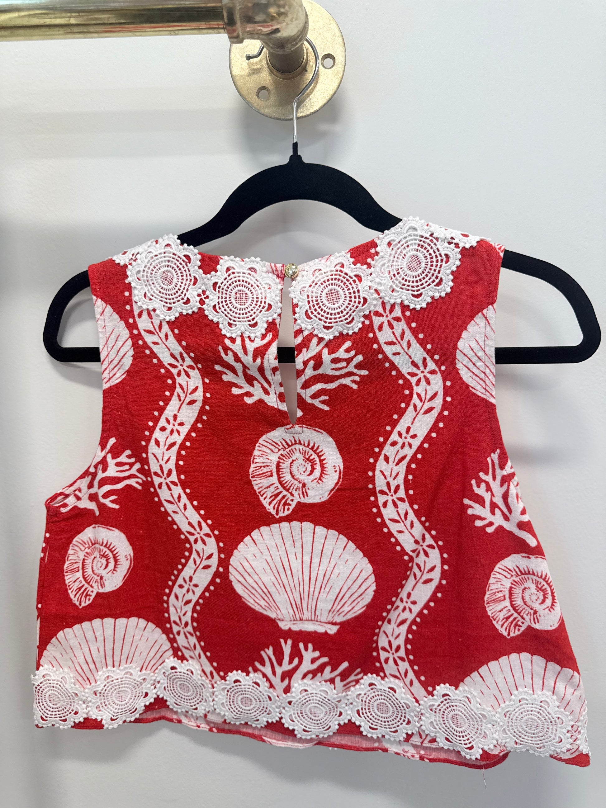 Sample Red Seashell Sleeveless Top with White Detailing (S)