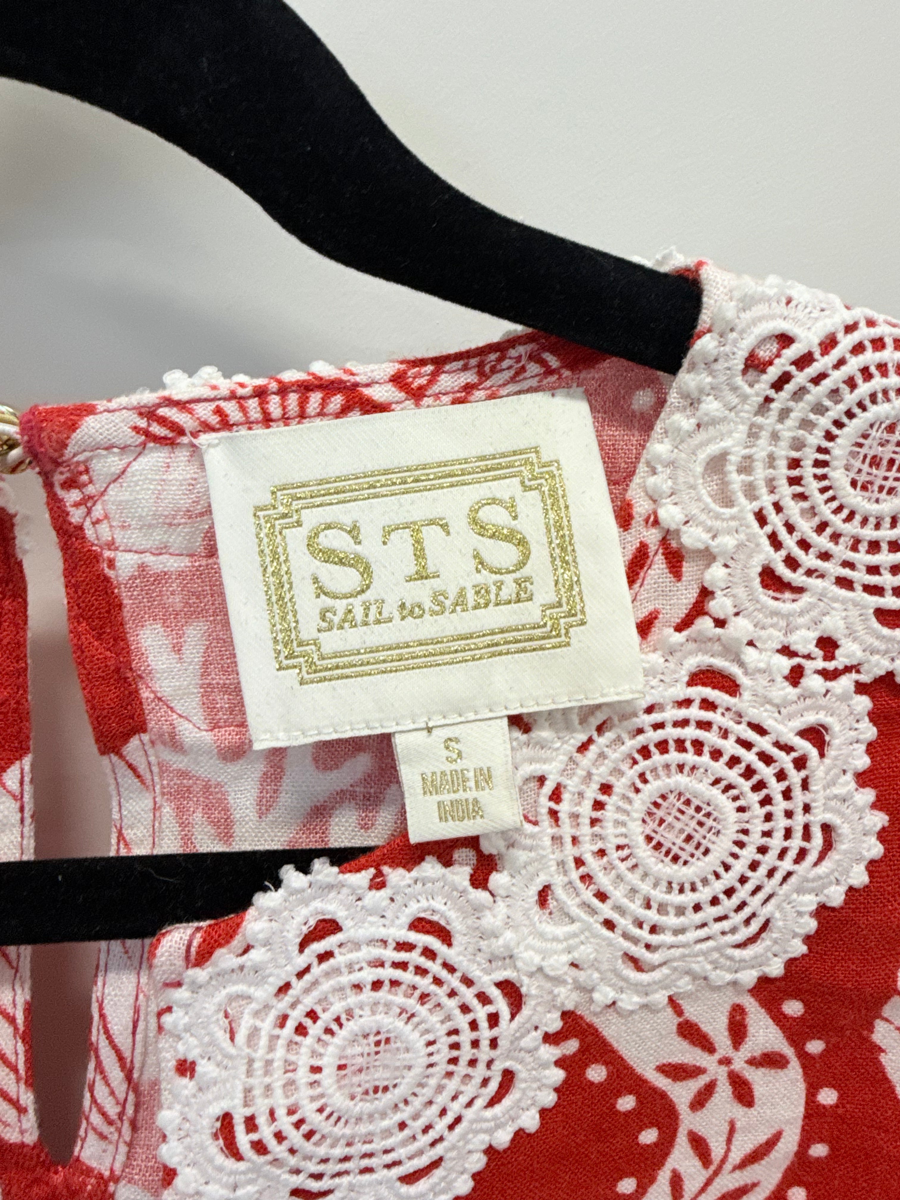 Sample Red Seashell Sleeveless Top with White Detailing (S)