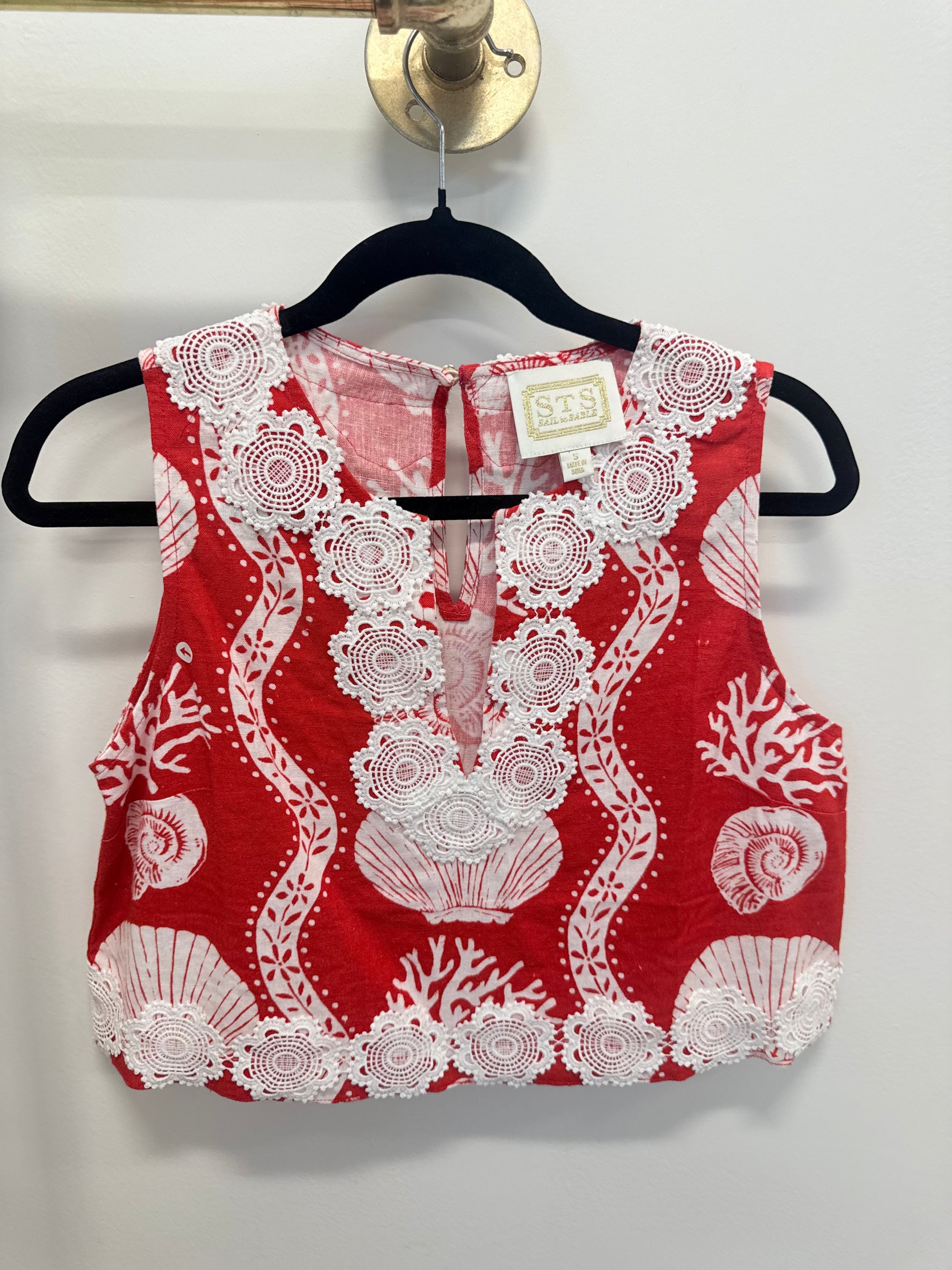 Sample Red Seashell Sleeveless Top with White Detailing (S)