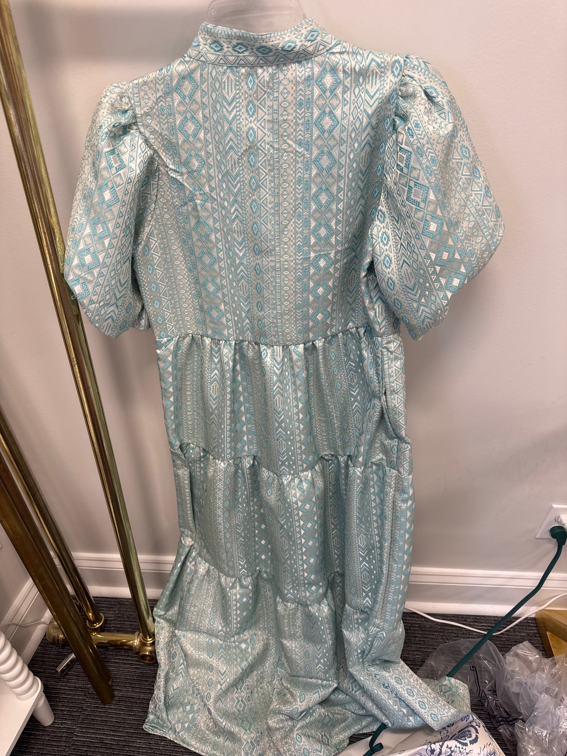 Sample Jacquard Short Sleeve Maxi Dress