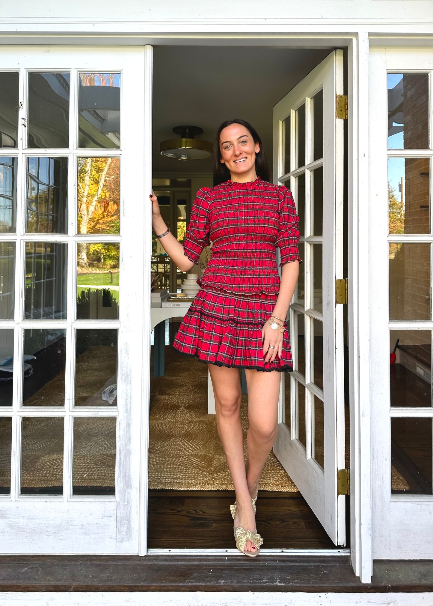 Cabana Exclusive! Red Tartan Plaid Smocked Waist Mini Skirt