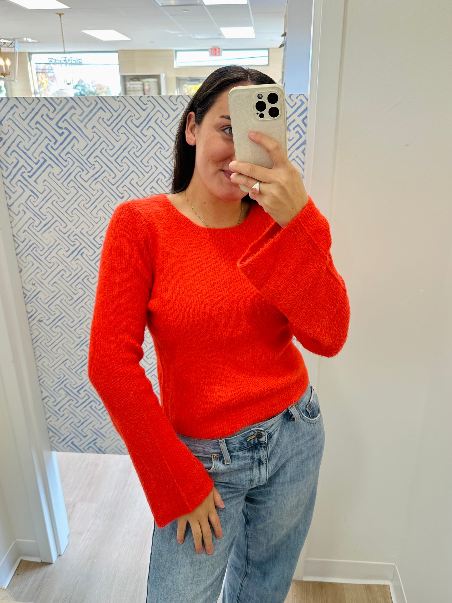 Design History Bell Sleeve Crew Neck in Red Kiss