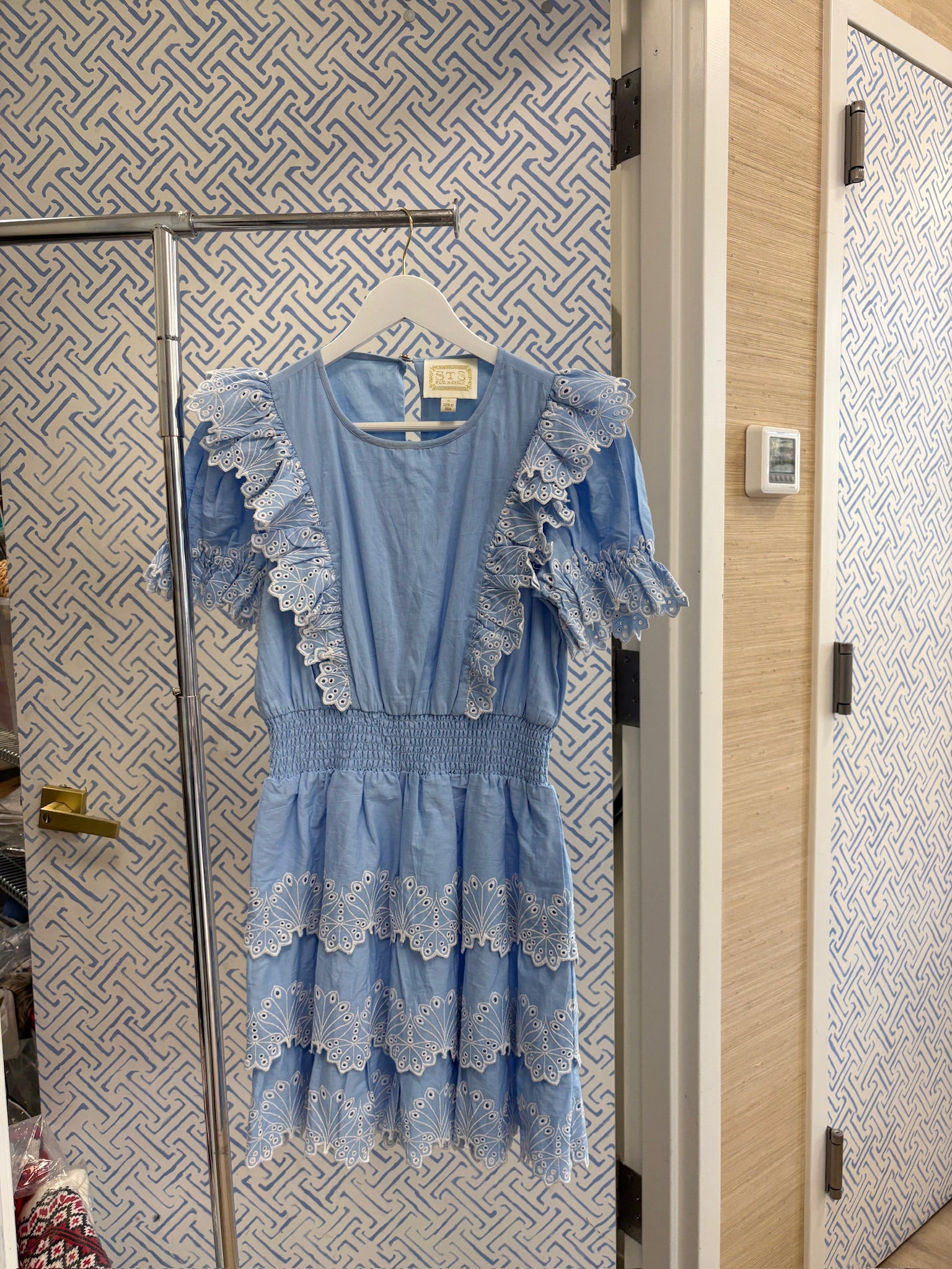 Blue Ruffle Front Mini Dress - Small