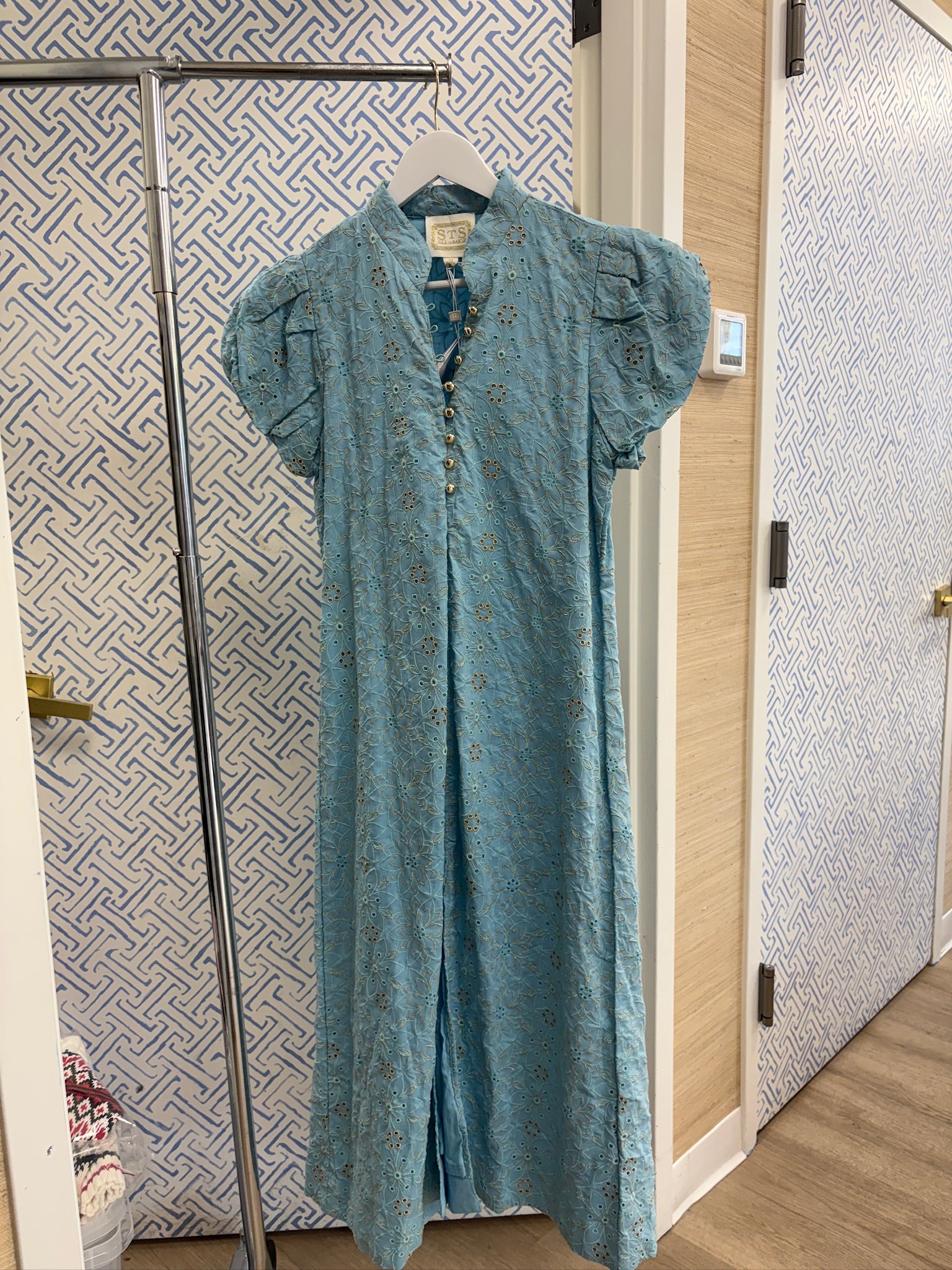 Turquoise Eyelet Midi Dress - Small