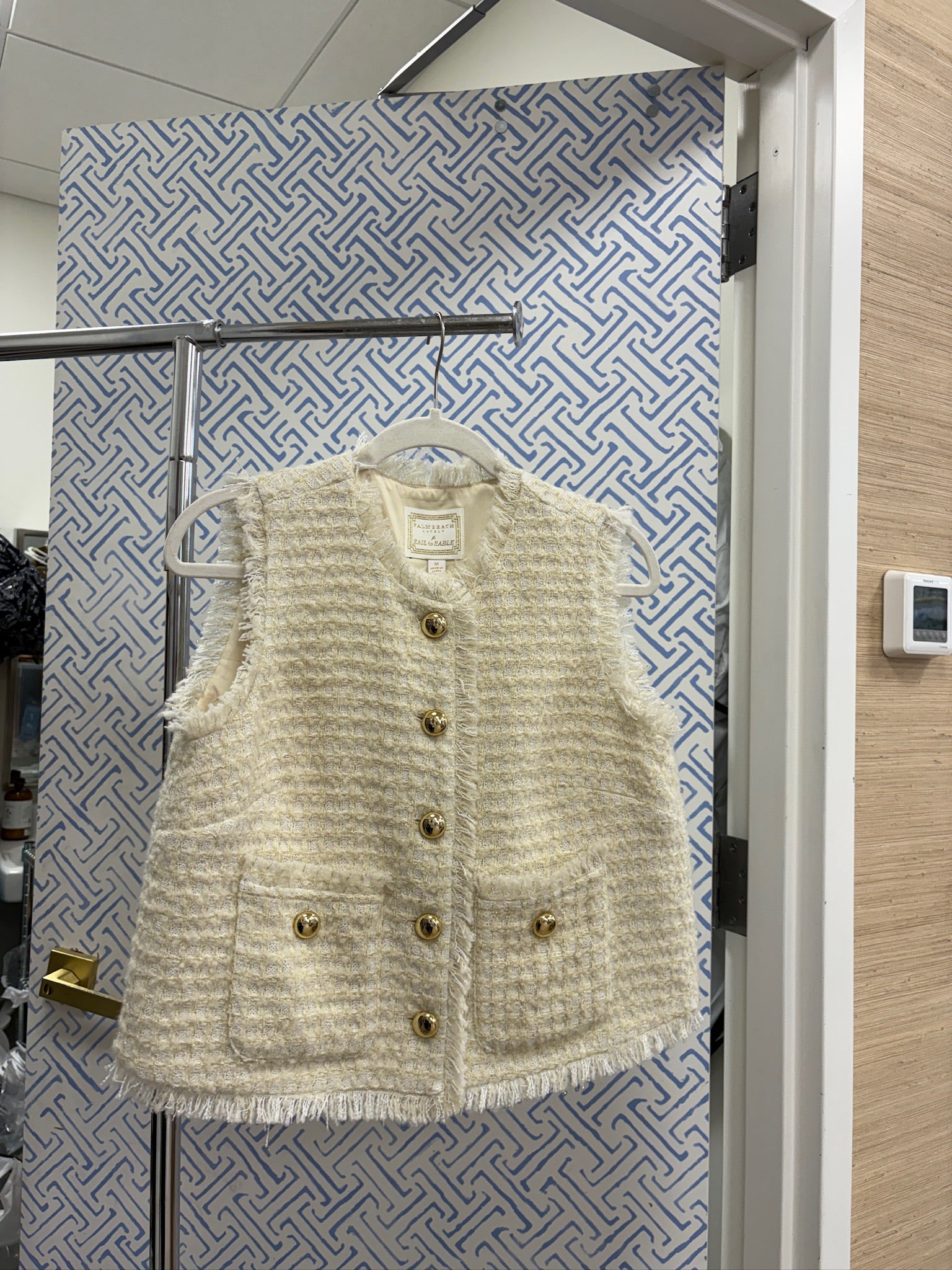 Tweed Cream Vest with Gold buttons