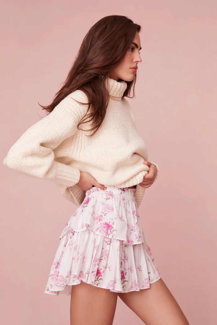 Love Shack Fancy Ruffle Mini Skirt in Warm Pink Cloud
