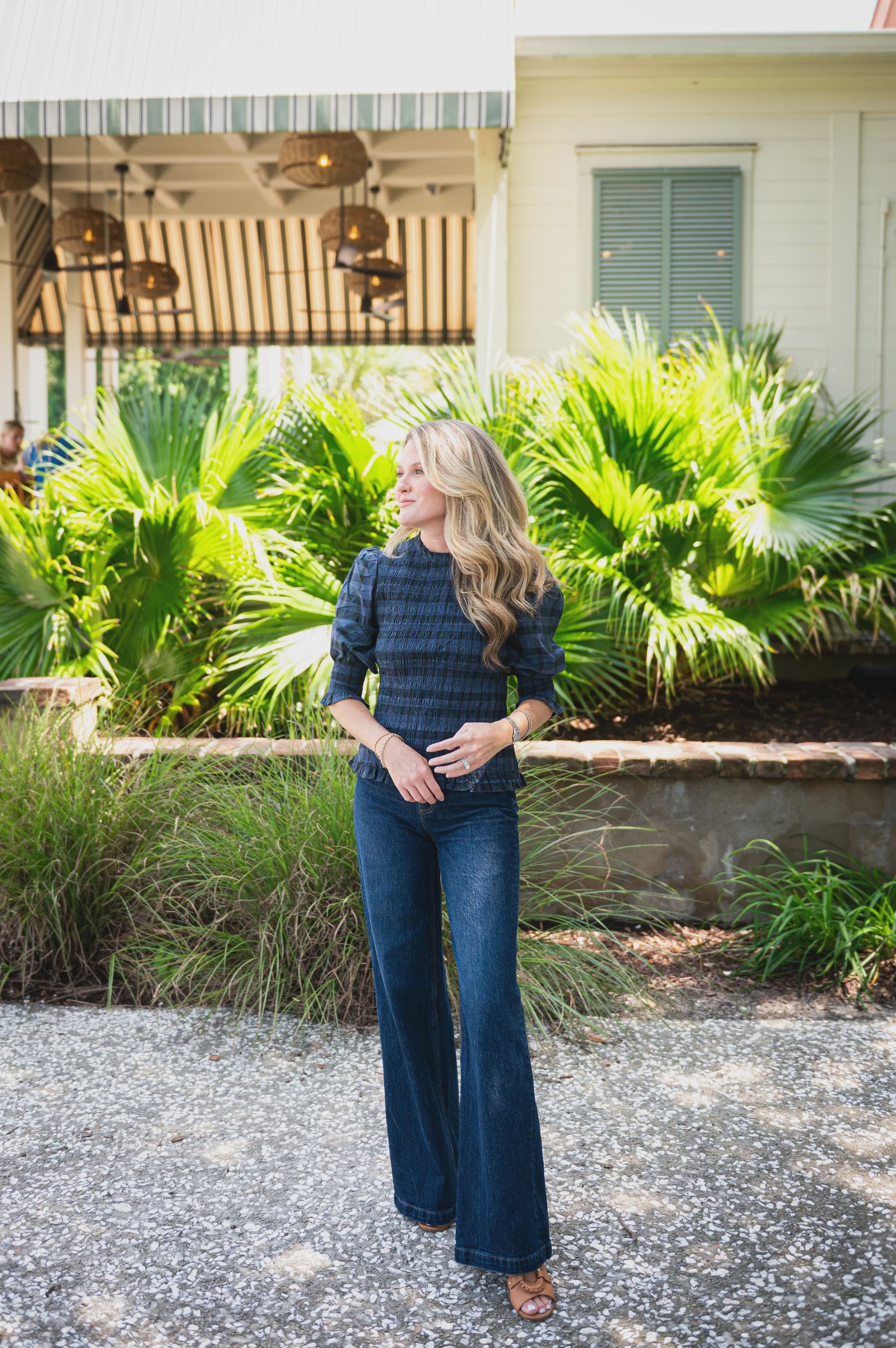 Blackwatch Tartan Puff Sleeve Smocked Top  - F25106