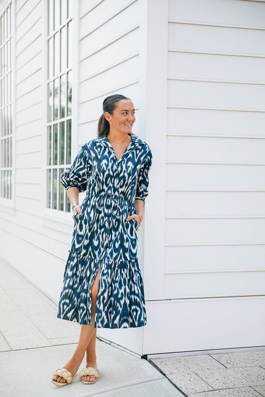 Cara Cara Hutton Dress in Ikat Navy