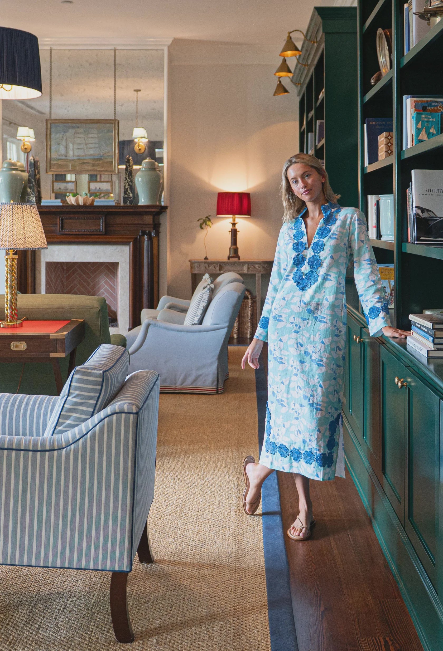 Shadow Leaves Long Sleeve Classic Maxi Tunic R25001M