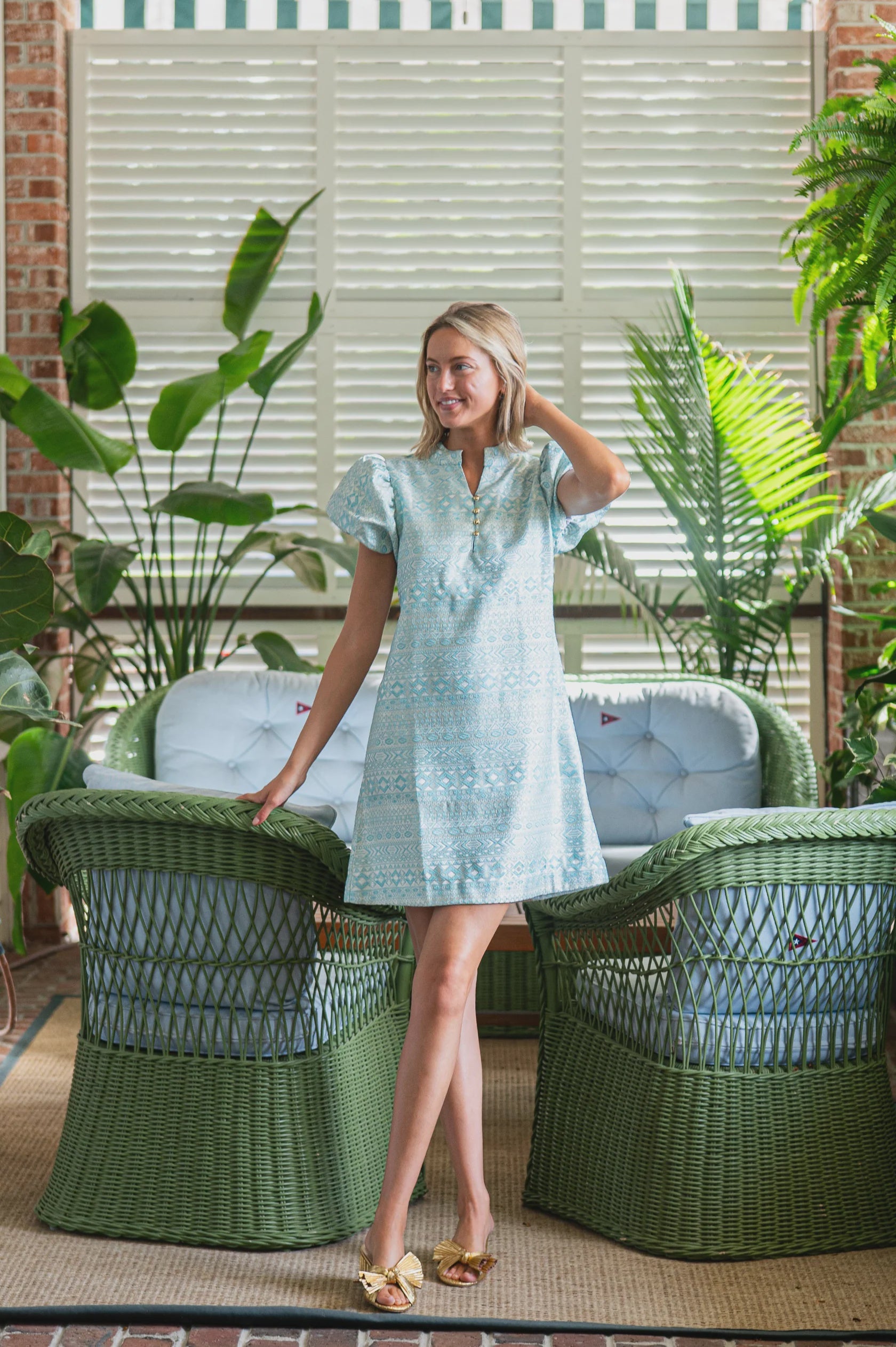 Mint and White Button Front Mini Tunic R25133