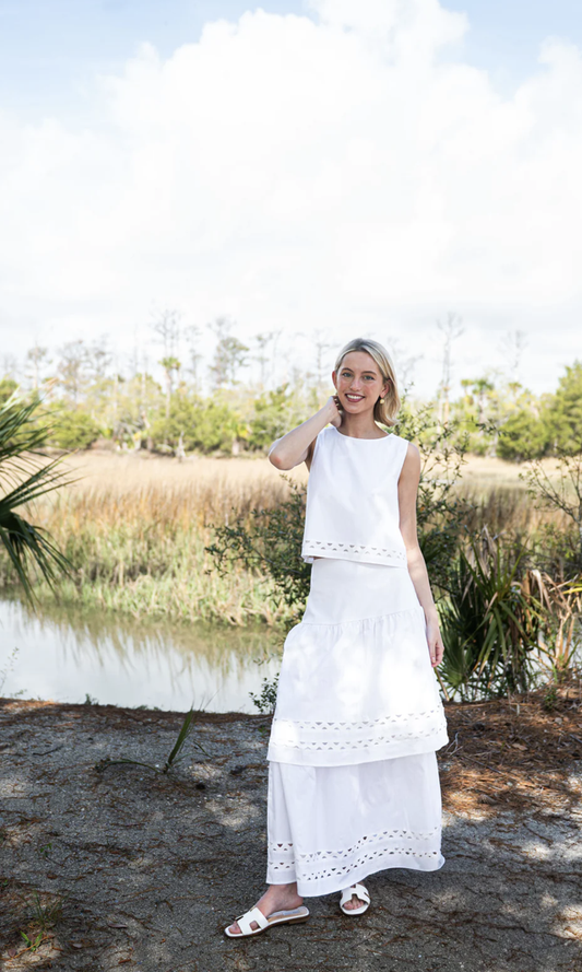 White Ric-Rac Midi Skirt SP25338