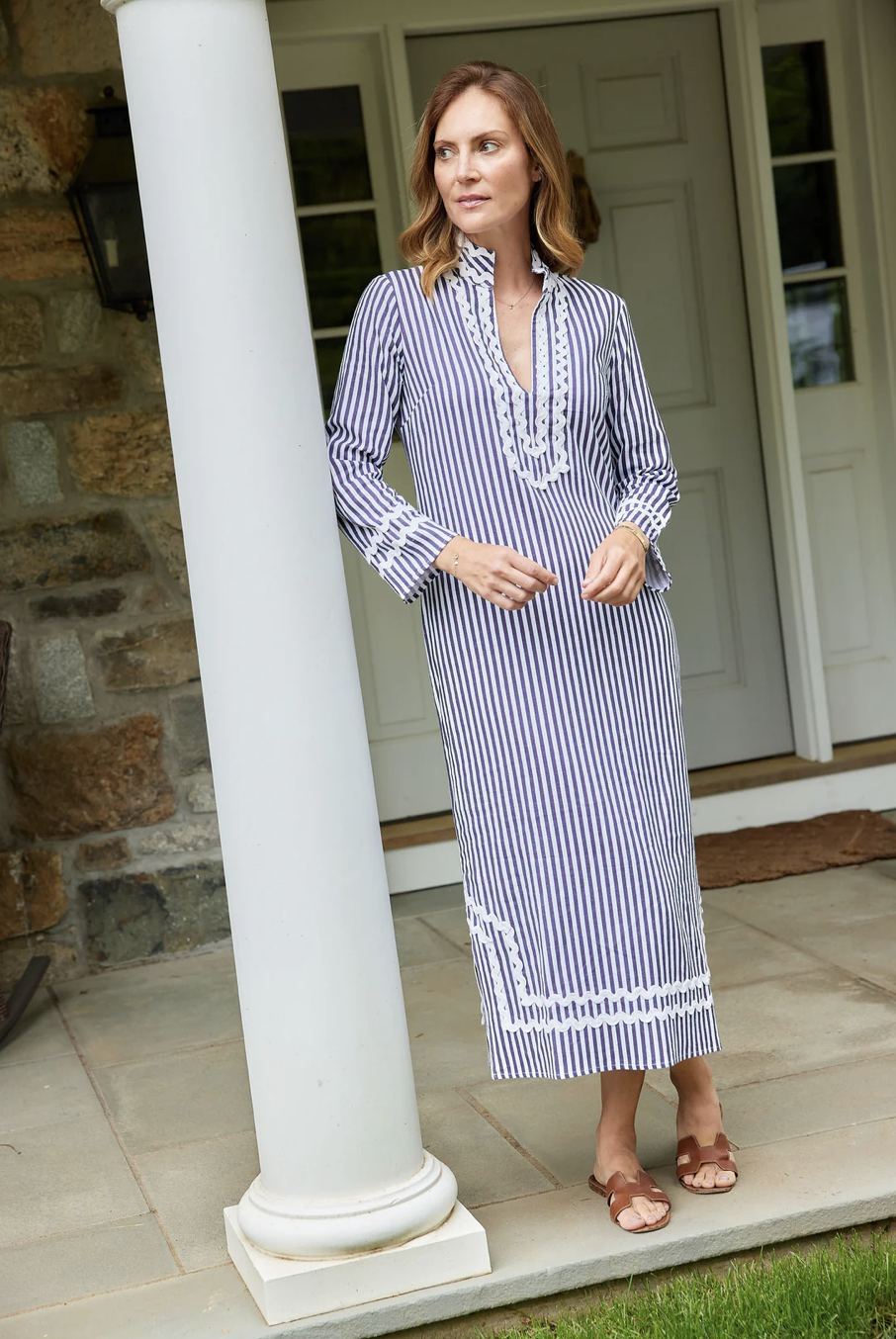 Navy & White Stripe Classic Caftan with Ric-Rac SU25001M