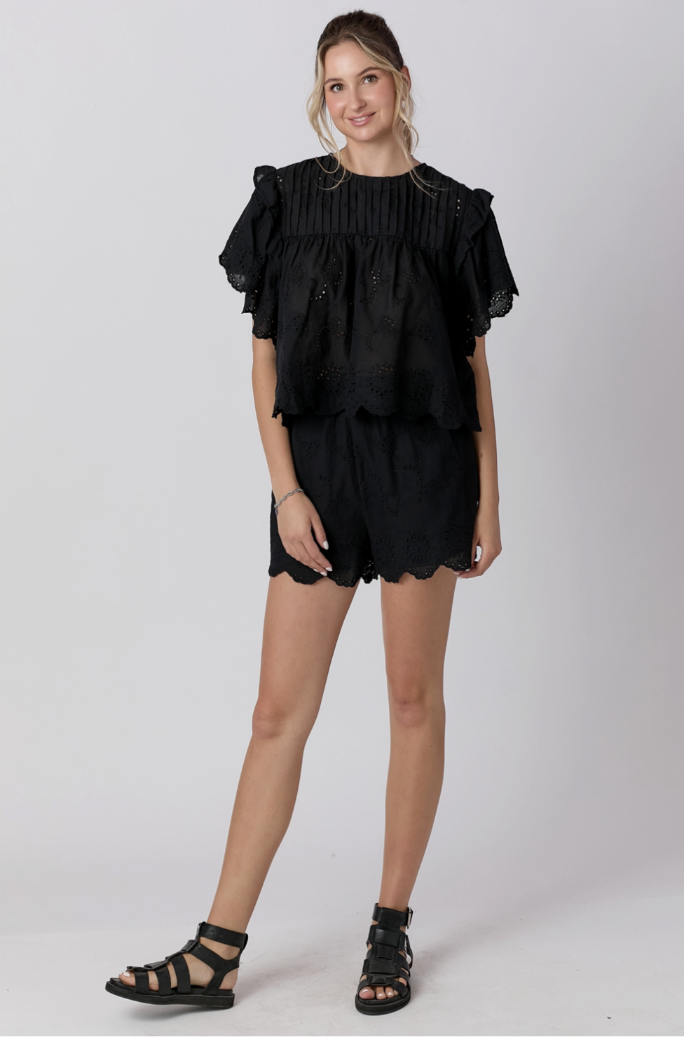 Ruffled Sleeve Boxy Top and Shorts Set