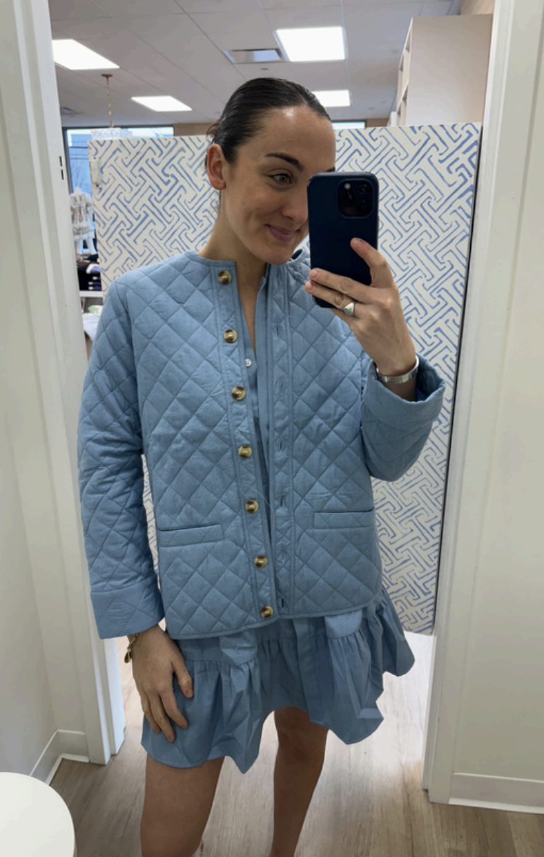 Chambray Quilted Button Front Jacket - F2506