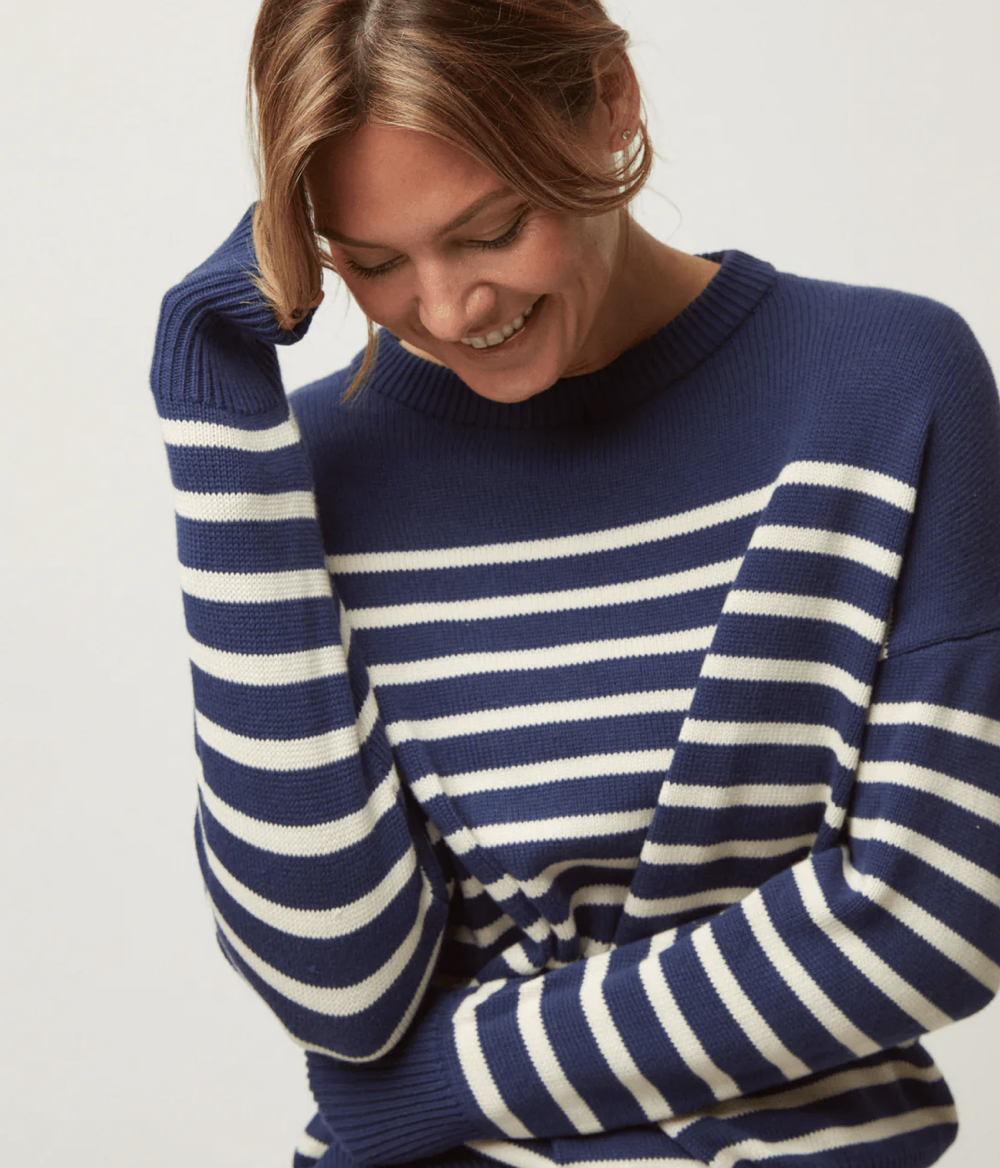 Navy & Cream Stripe Knit Sweater