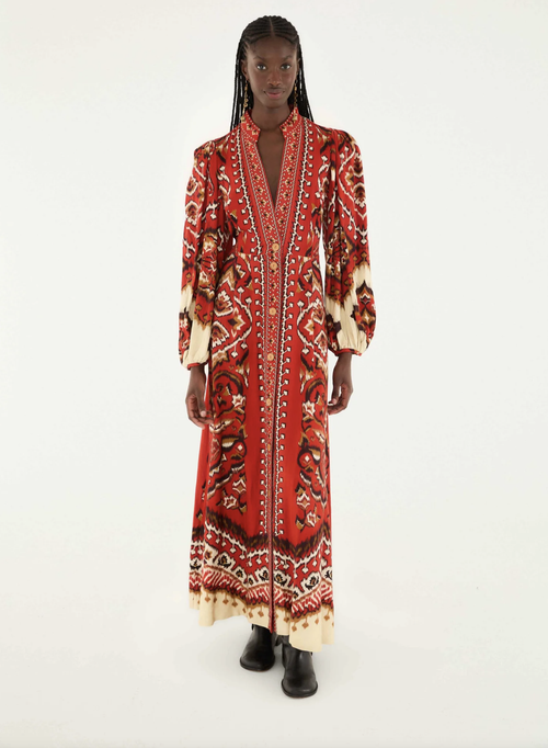 Ainika Pineapple Ikat Cream Maxi Dress
