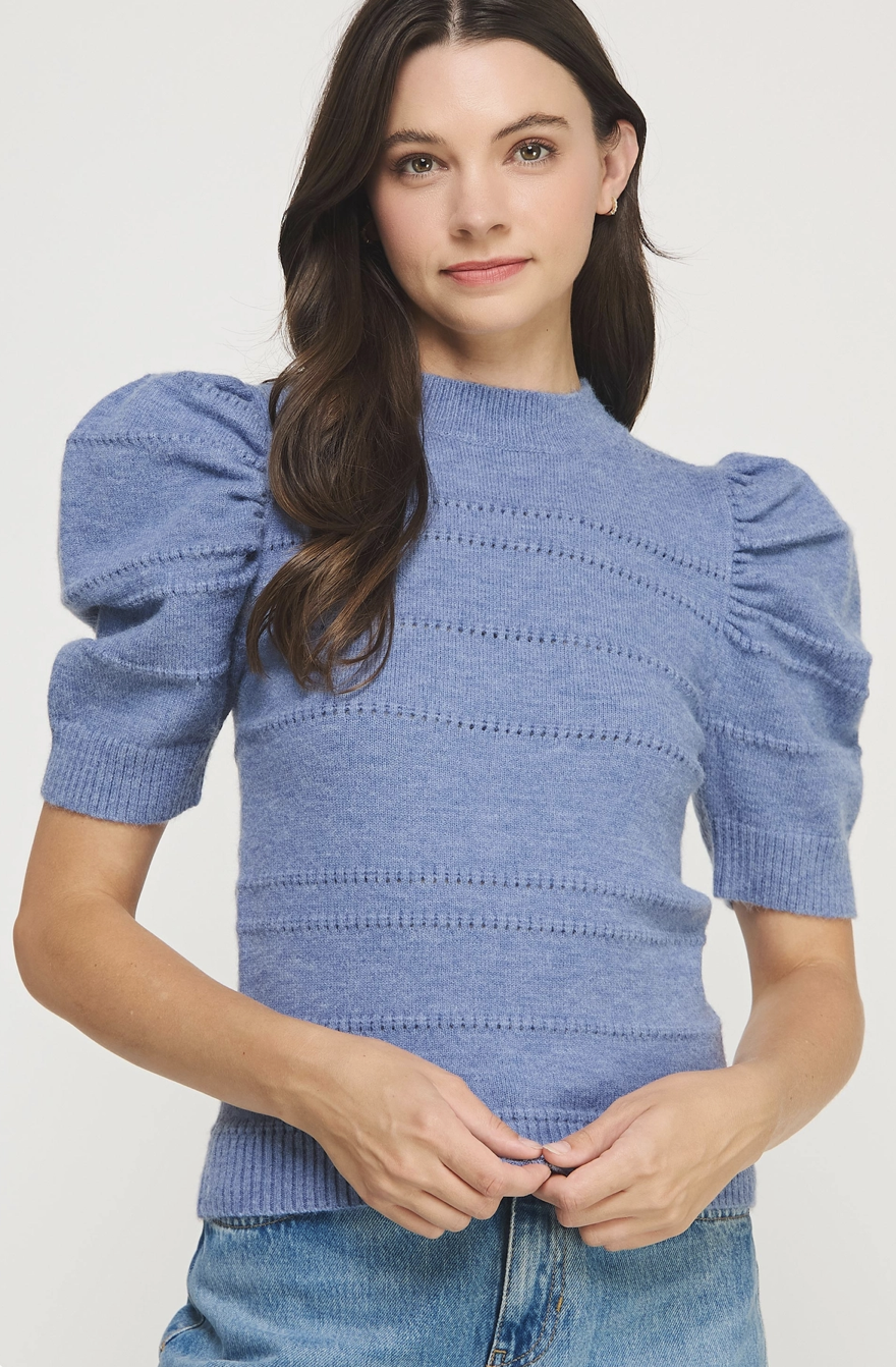 Mock Neck Puff Sleeve Sweater Top