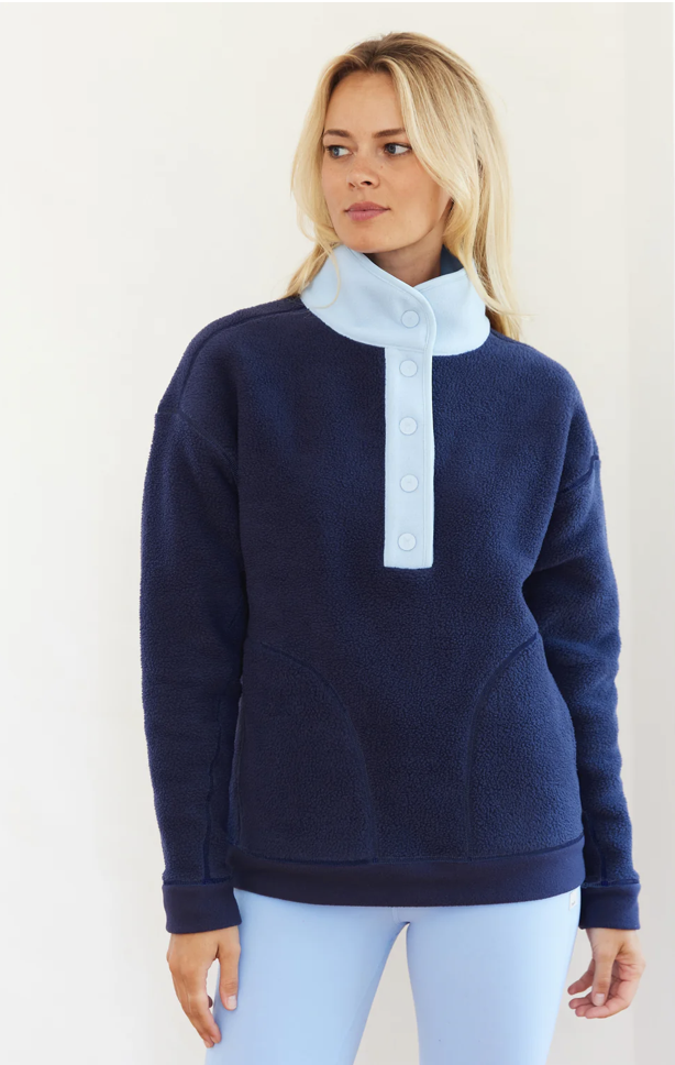 Palomino Pullover in Sherpa Fleece (Navy/Ice Blue)