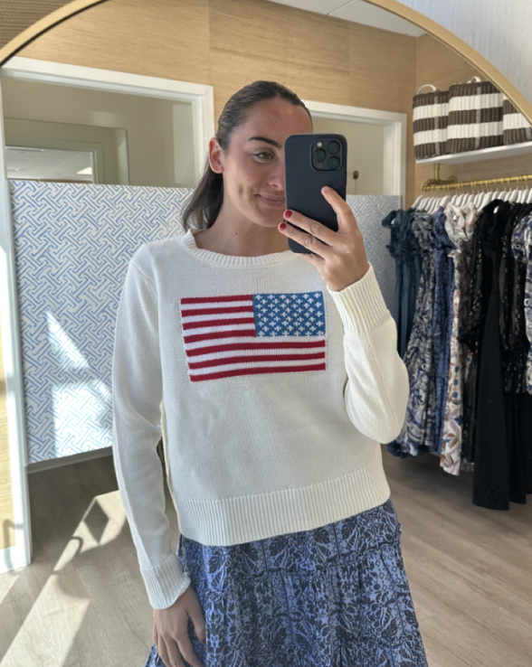 Cropped Ivory Flag Sweate