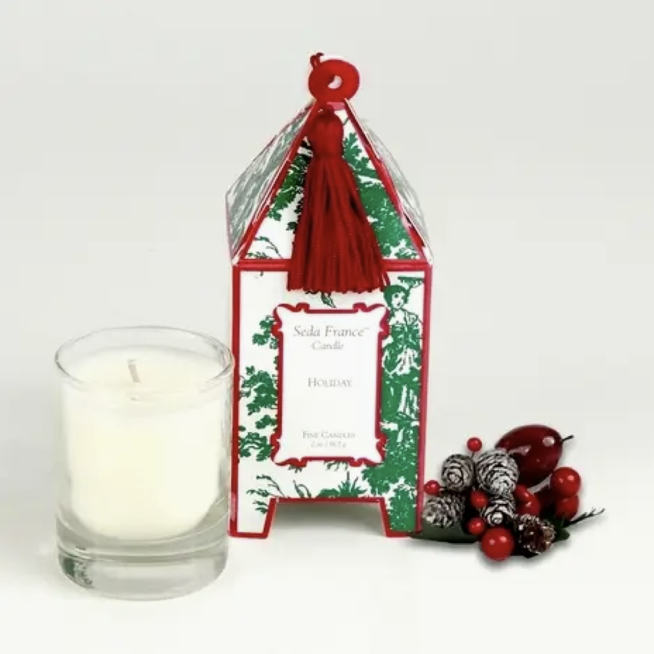 Holiday Classic Toile Mini Pagoda Box Candle
