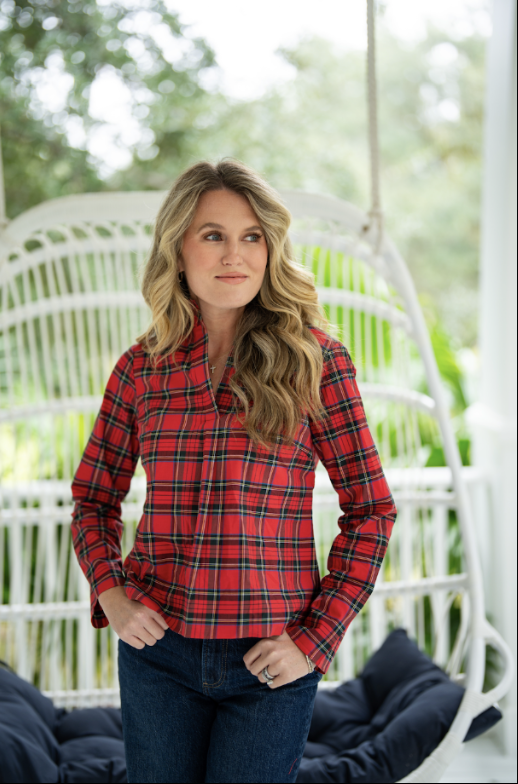 Red Plaid Scalloped Hem Top | H2512