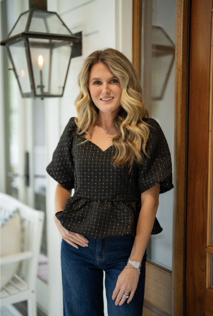 Black & Gold Jacquard Peplum Top | H2513