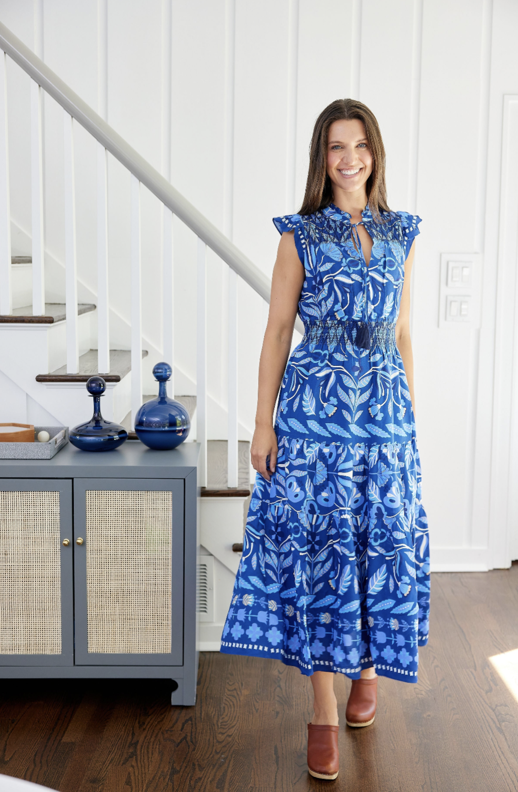 Geo Floral Flutter Sleeve Midi with Tassels F2472