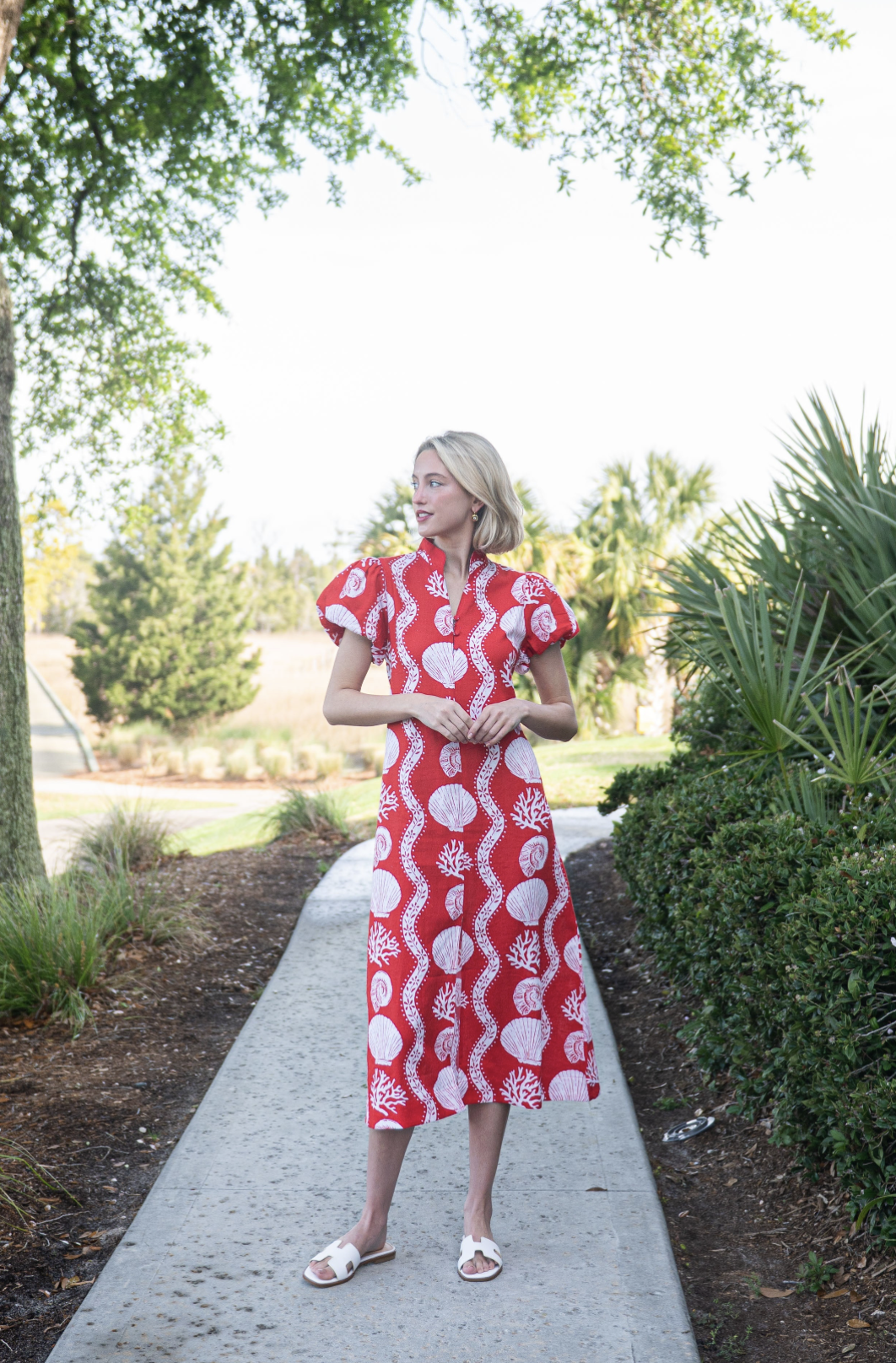 Sea Stripe Puff Sleeve Button Front Shirt Dress SP25123R