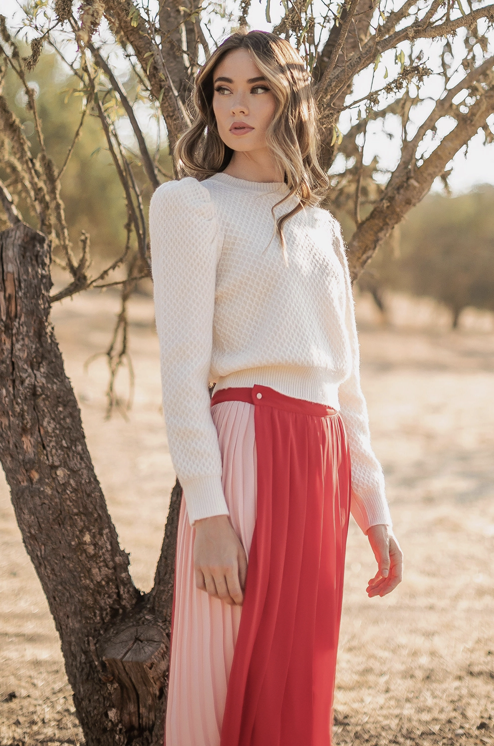 Puff Shoulder Textured Knit Sweater
