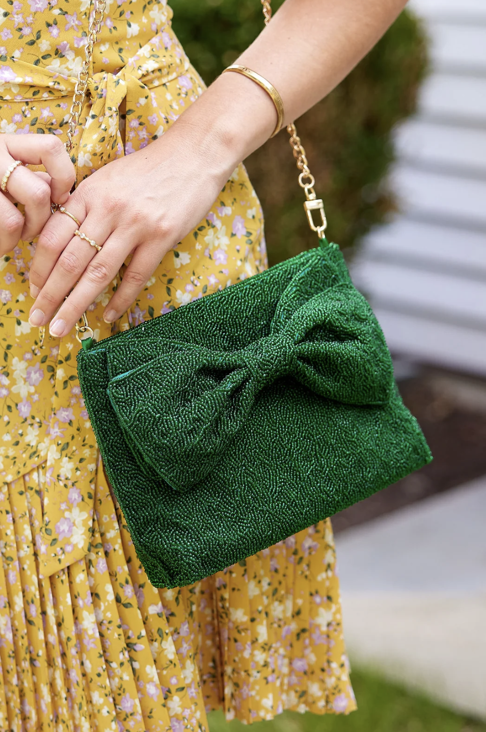 Beaded Bow Bag in Emerald Green