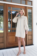 Long Sleeve Scalloped Gold Shift Dress
