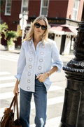 Blue & White Stripe Embroidered Button Down