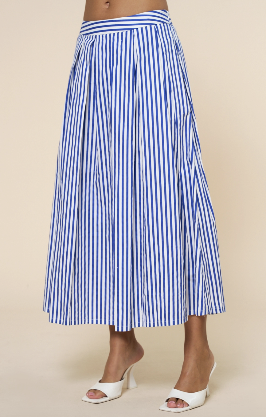 Striped Print Flare Maxi Skirt