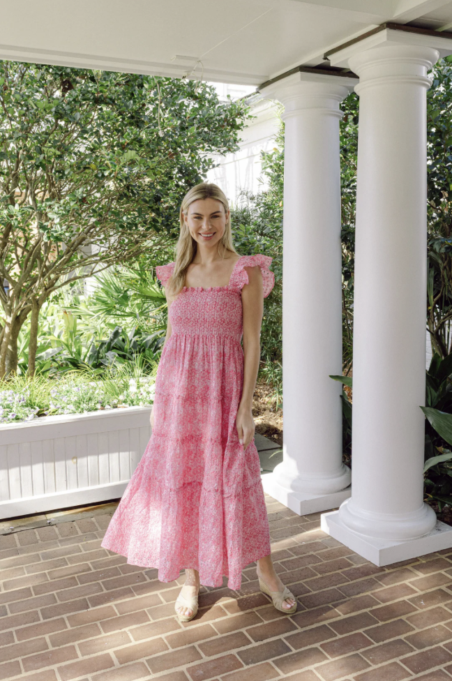 Ditsy Floral Flutter Strap Midi Dress