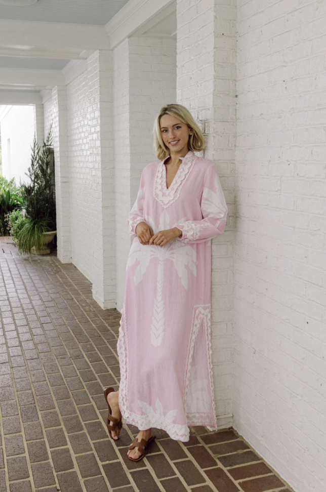 Blush Palm Caftan with Ric-Rac