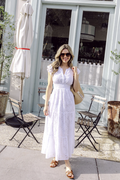 White Eyelet Flutter Sleeve Button Front Midi Dress