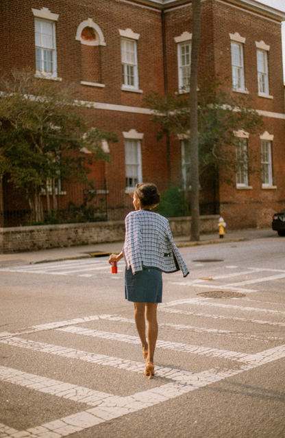 Sail to Sable x Venita Aspen Navy & Faded Denim Tweed Cardigan