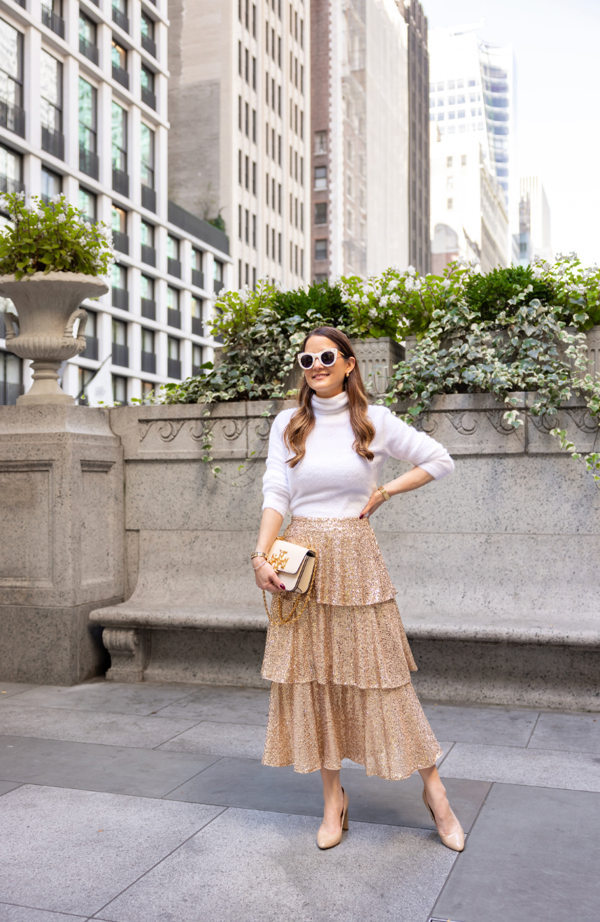 Sail to Sable x Style Charade Gold Amelia Tiered Midi Skirt