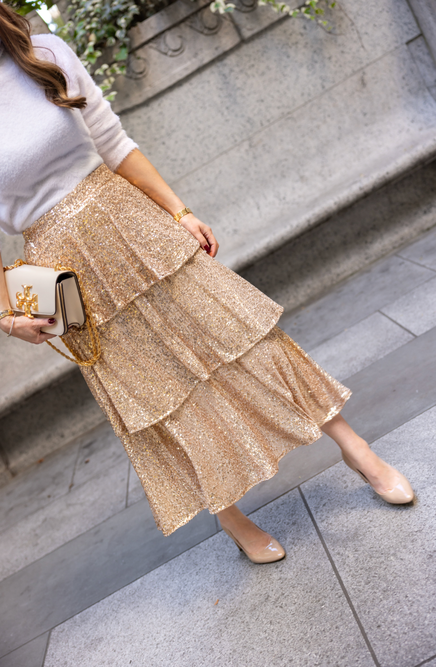 Sail to Sable x Style Charade Gold Amelia Tiered Midi Skirt