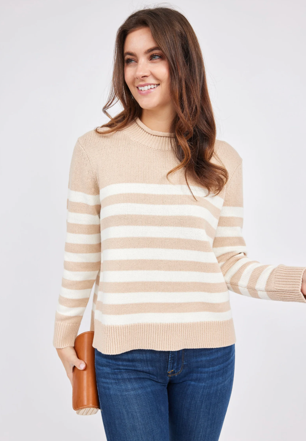 Camel Roll Neck Stripe Sweater