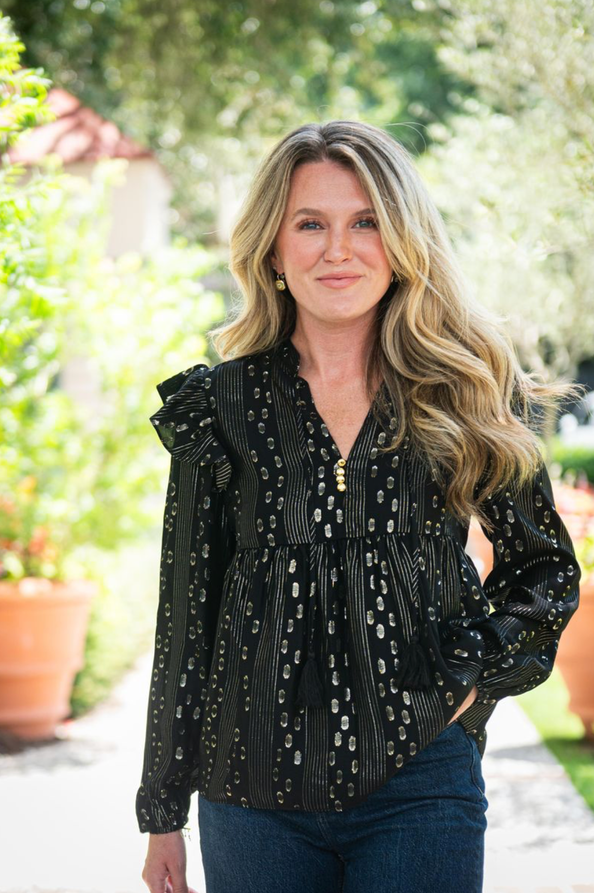 Long Sleeve Ruffle Front Top - H25110
