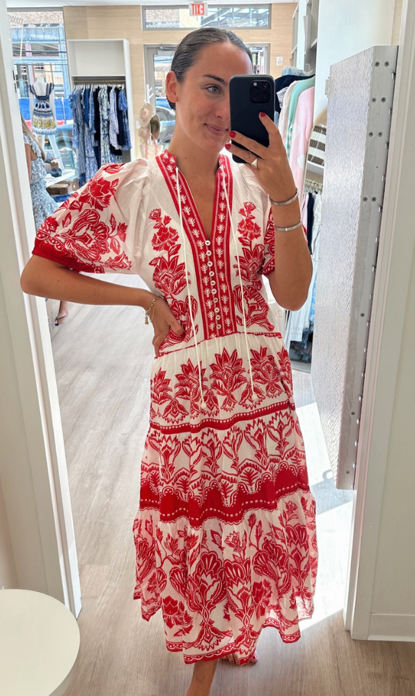 Off-White Boho Garden Short Sleeve Midi Dress  Regular price