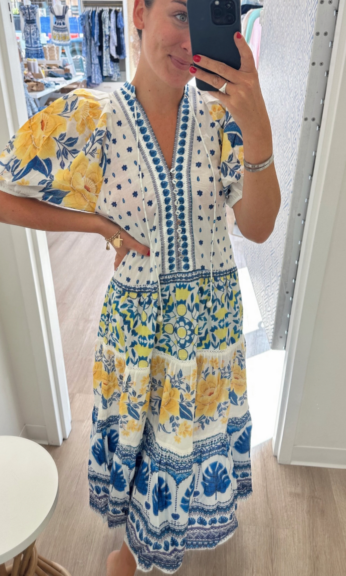 ZULI OFF-WHITE MIDI DRESS SHORT SLEEVES