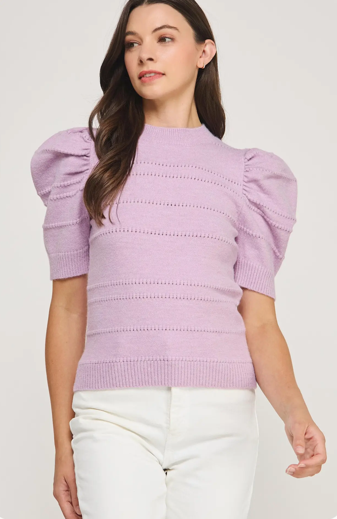 Mock Neck Puff Sleeve Sweater Top