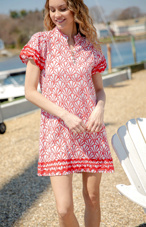 Button Front Puff Sleeve Mini Dress