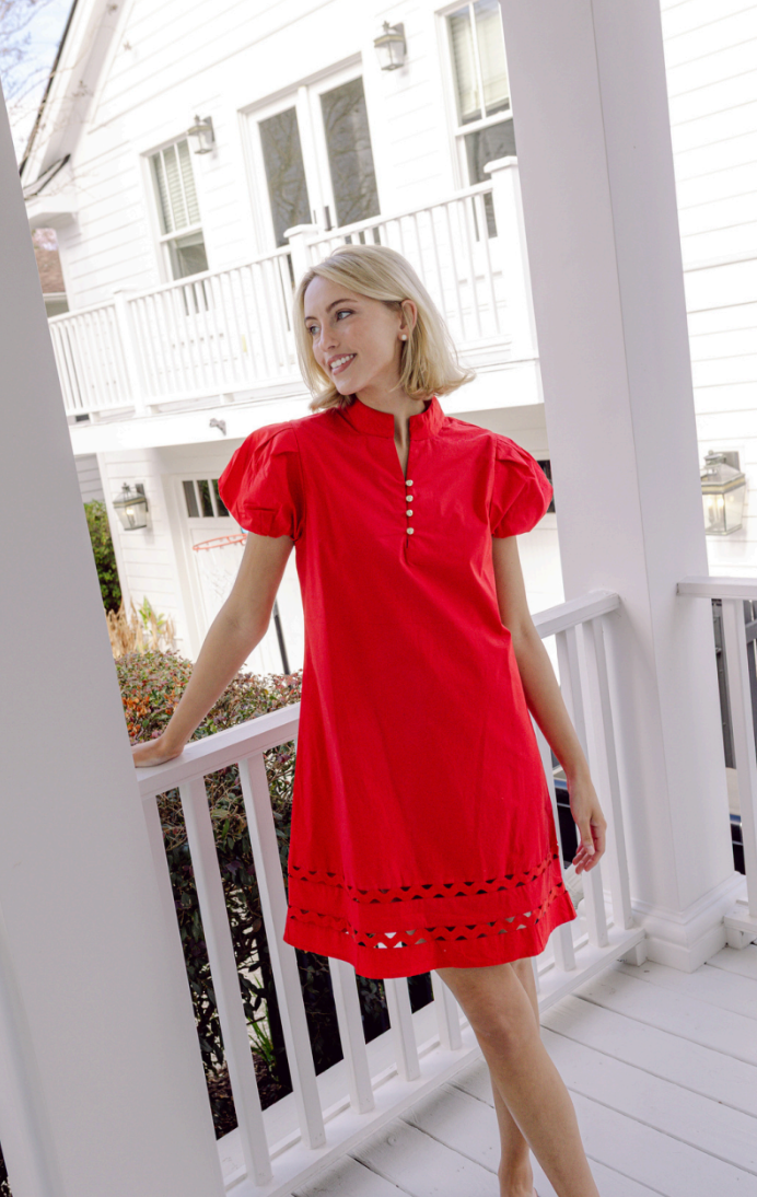 Button Front Puff Sleeve Mini Dress