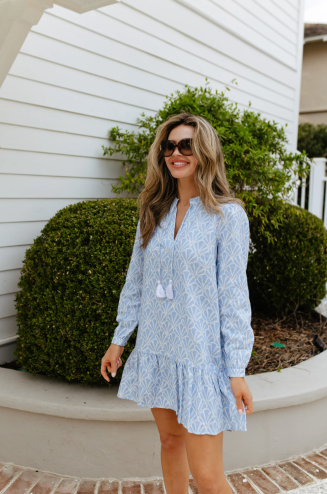 Seashell Print Ruffle Hem Dress